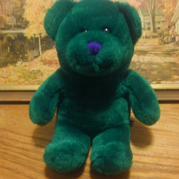 🐻 Vintage 1994 Petting Zoo Plush Bear 90s Green - Picture 3 of 7
